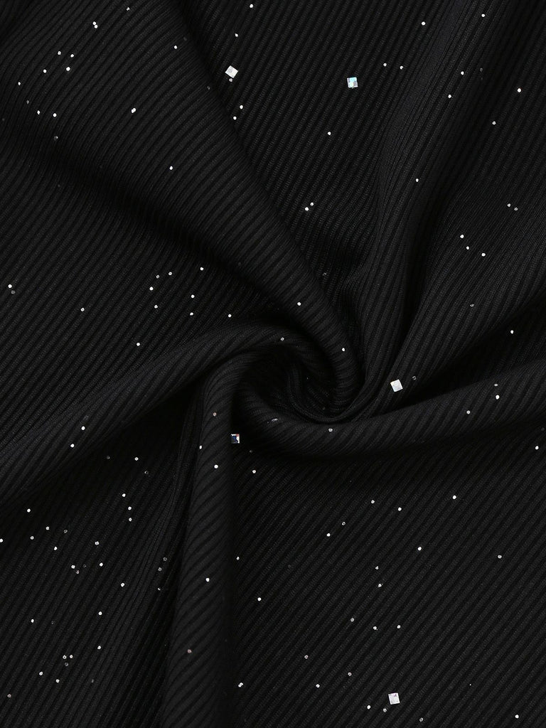 Black 1930s Sparkly Cutout Jumpsuit with Cape