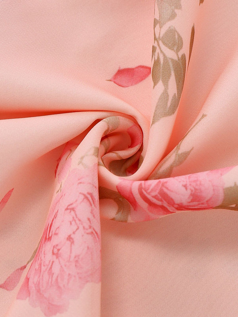 Pale Pink 1930s Floral V-Neck Chiffon Dress