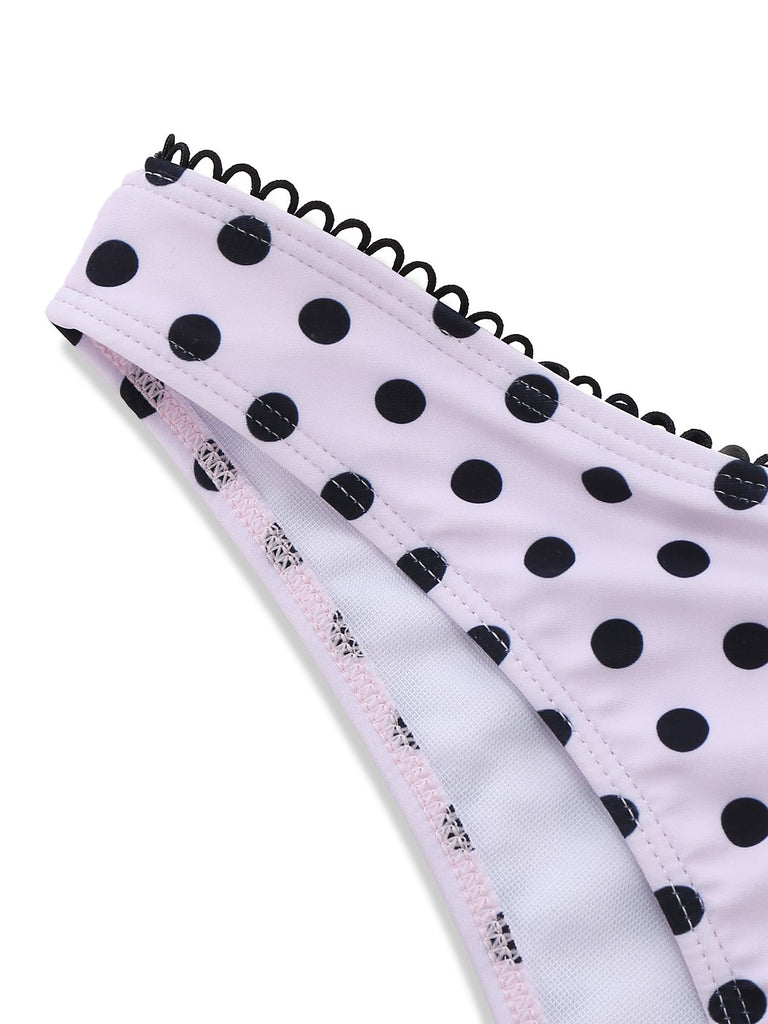 Pink 1950s Halter Polka Dot Bow Tankini Set