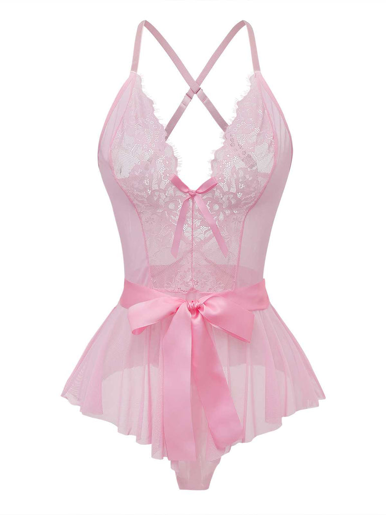 1970s Slip Floral Lace Bow Nightgown