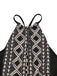Black 1970s Bohemian Print Halter Tiered Backless Dress