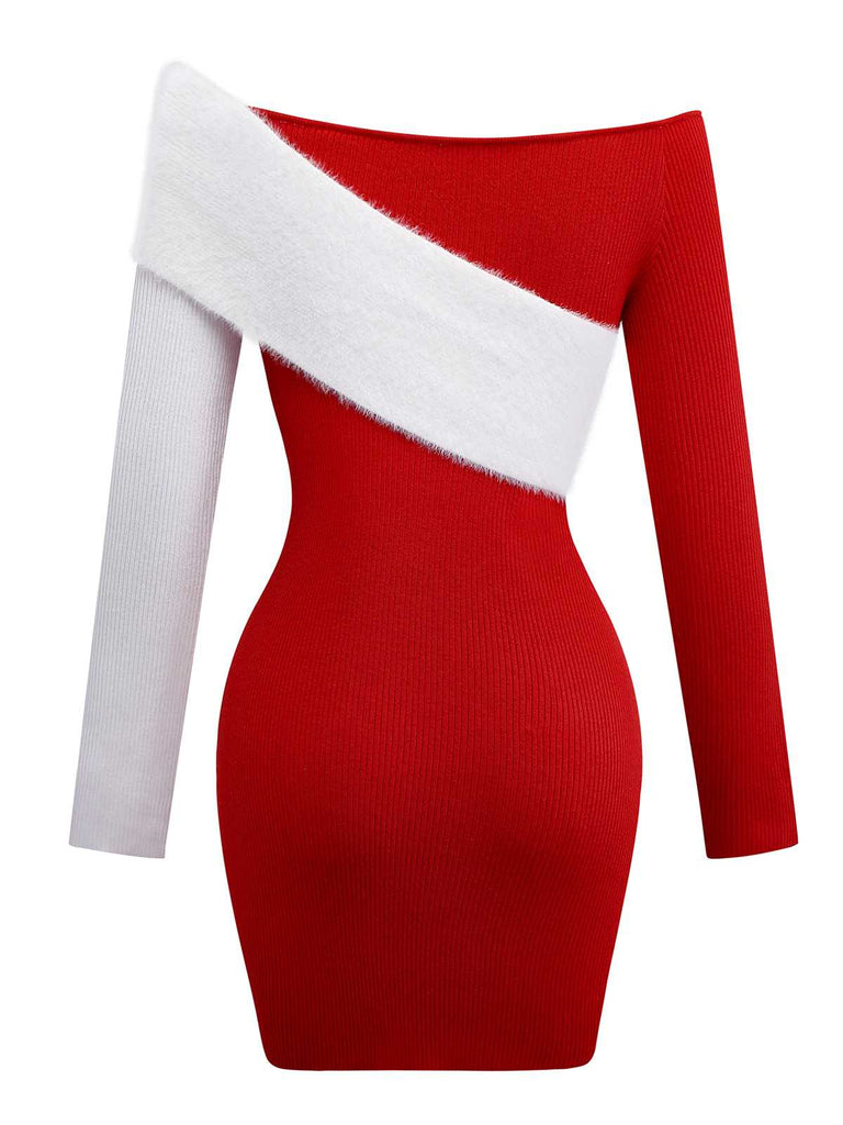 1960s Off-Shoulder Colorblock Bodycon Dress
