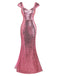 Pink 1920s Sequin Cap-Sleeve High Slit Maxi Dress