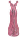 Pink 1920s Sequin Cap-Sleeve High Slit Maxi Dress