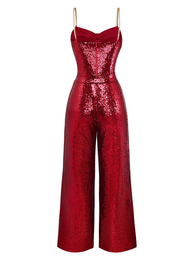 1970s Chain Strap Sequined Disco Jumpsuit
