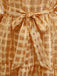 Gold 1940s Sheer Grid Puff-Sleeve Belted Midi Party Dress