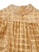 Gold 1940s Sheer Grid Puff-Sleeve Belted Midi Party Dress