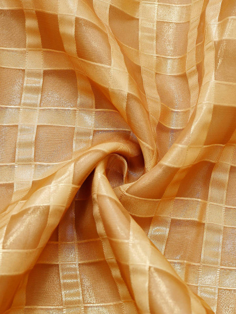 Gold 1940s Sheer Grid Puff-Sleeve Belted Midi Party Dress