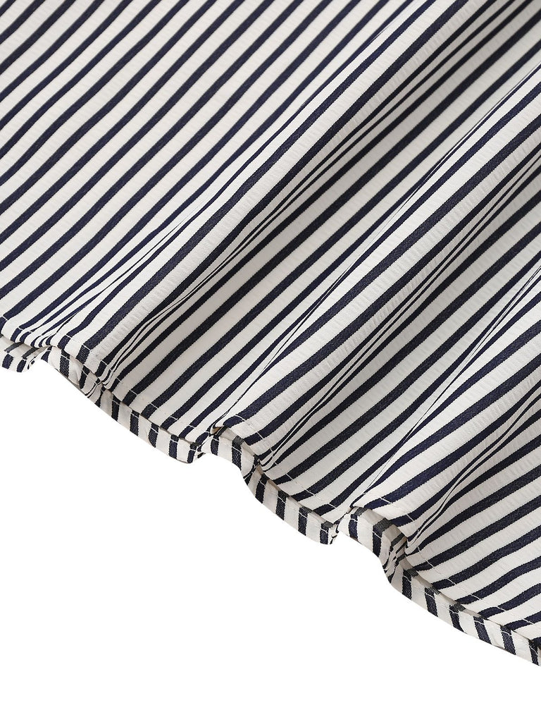 Black&White 1970s Striped Ruched Spaghetti Strap Dress