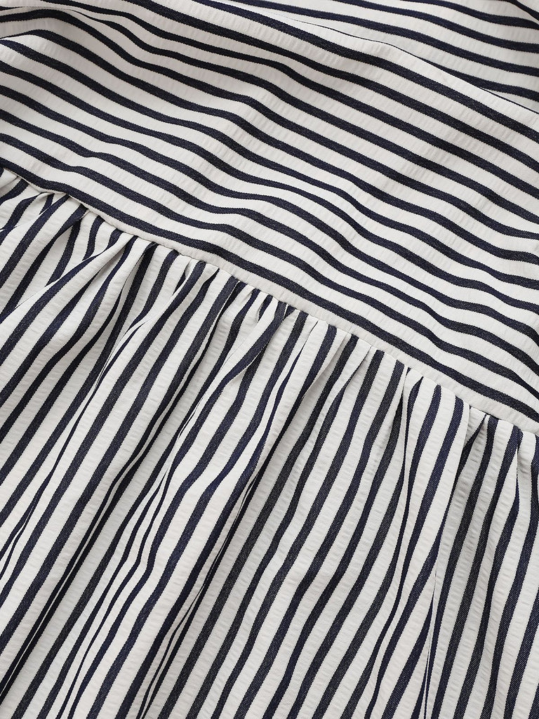 Black&White 1970s Striped Ruched Spaghetti Strap Dress