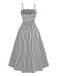 Black&White 1970s Striped Ruched Spaghetti Strap Dress