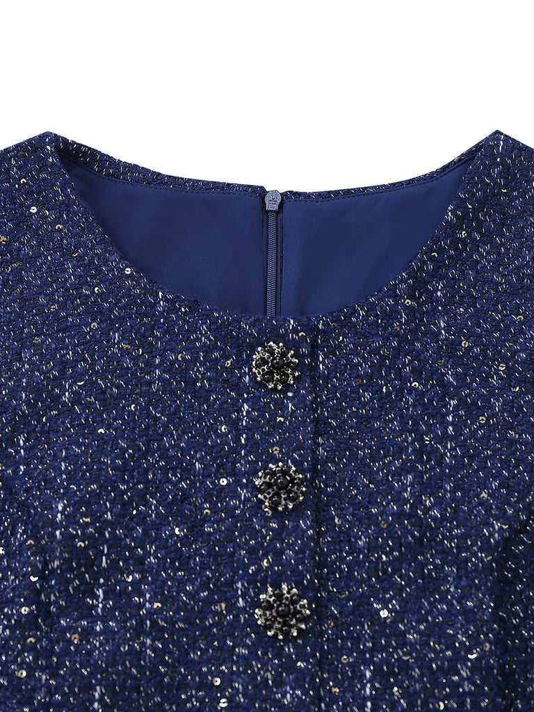 1960s Pearl Button Belted Sleeveless Pleated Dress