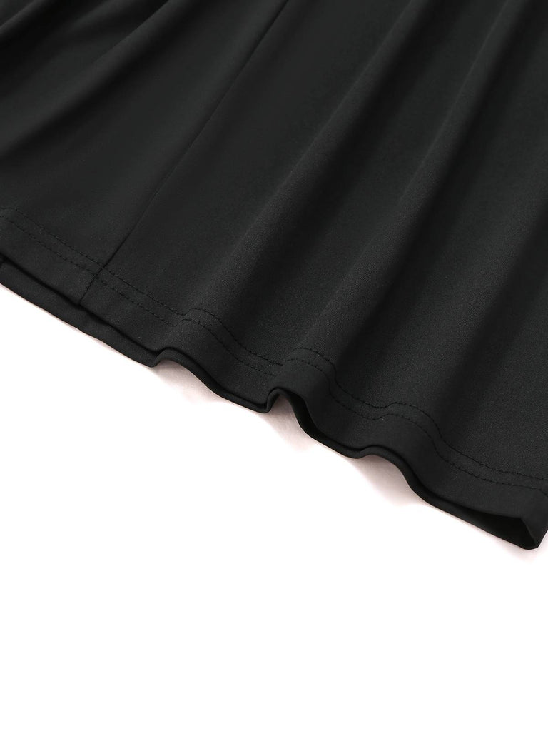Black 1950s Sleeveless Side-Bow-Slit Maxi Dress