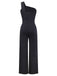 Black 1980s One Shoulder Wide Leg Belt Jumpsuit