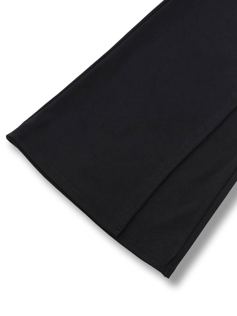 Black 1980s One Shoulder Wide Leg Belt Jumpsuit