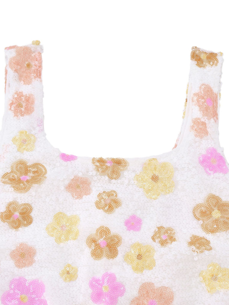 1980s Colorful Floral Sequined Slit Bodycon Dress