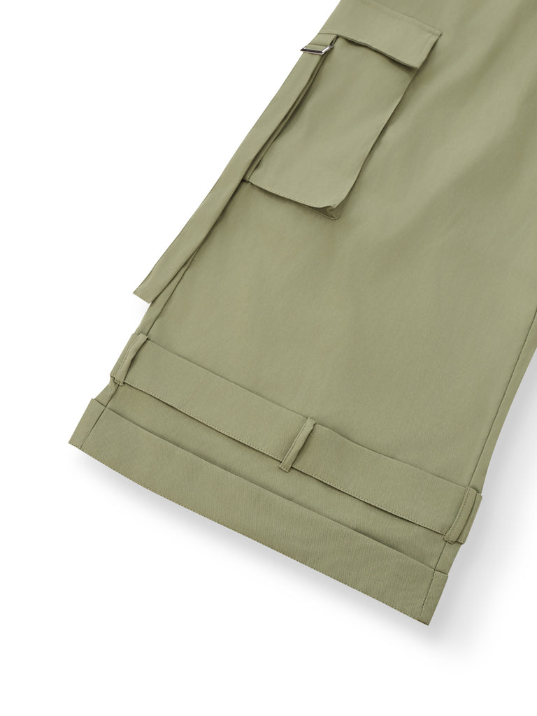 1970s Solid Spaghetti Strap Cargo Style Wide-Leg Jumpsuit