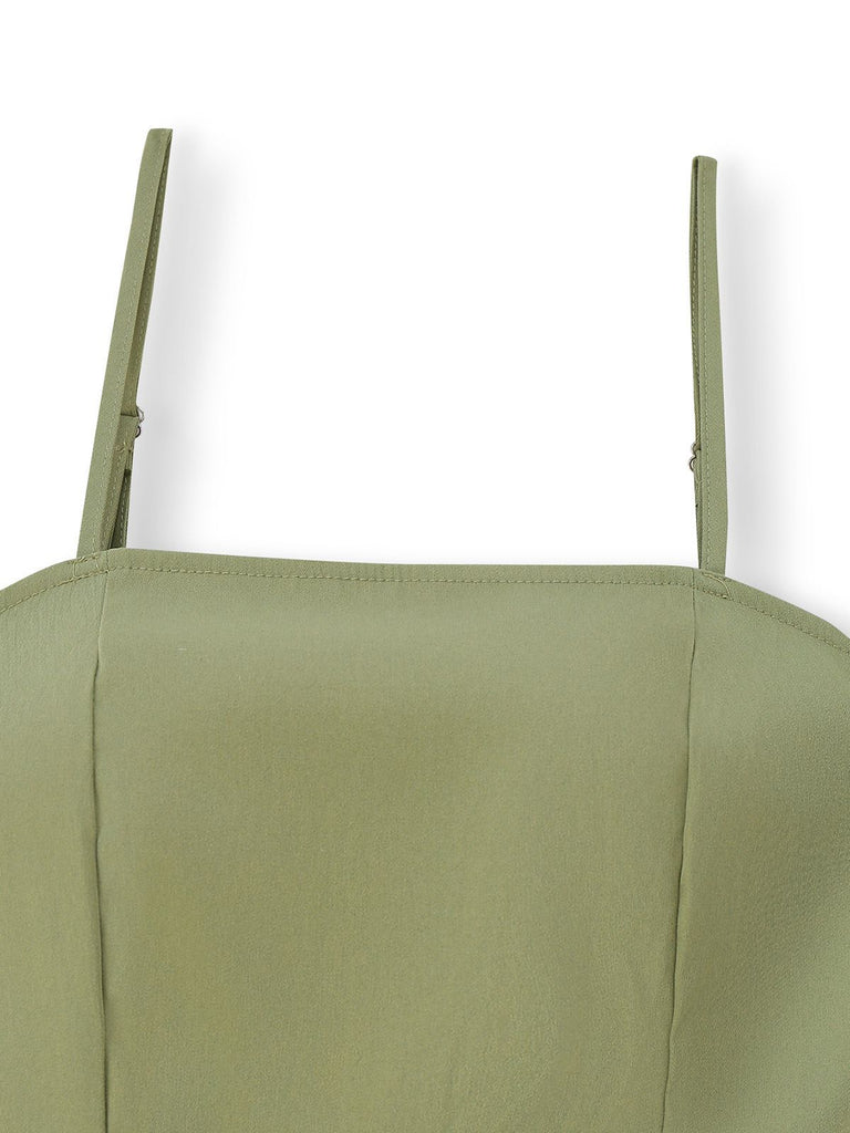 1970s Solid Spaghetti Strap Cargo Style Wide-Leg Jumpsuit