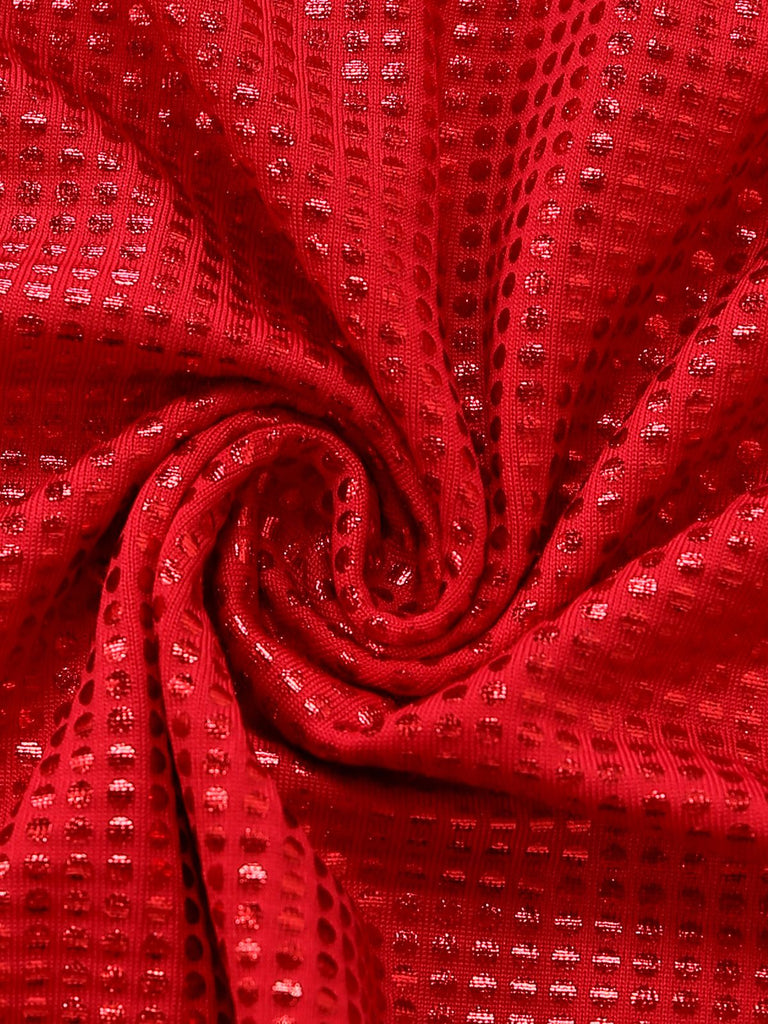 1980s Solid Sequined Mesh Buckle Square Neck Dress