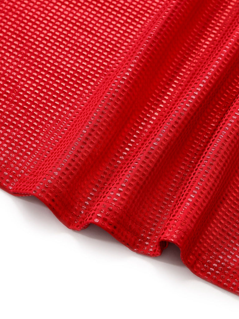 1980s Solid Sequined Mesh Buckle Square Neck Dress