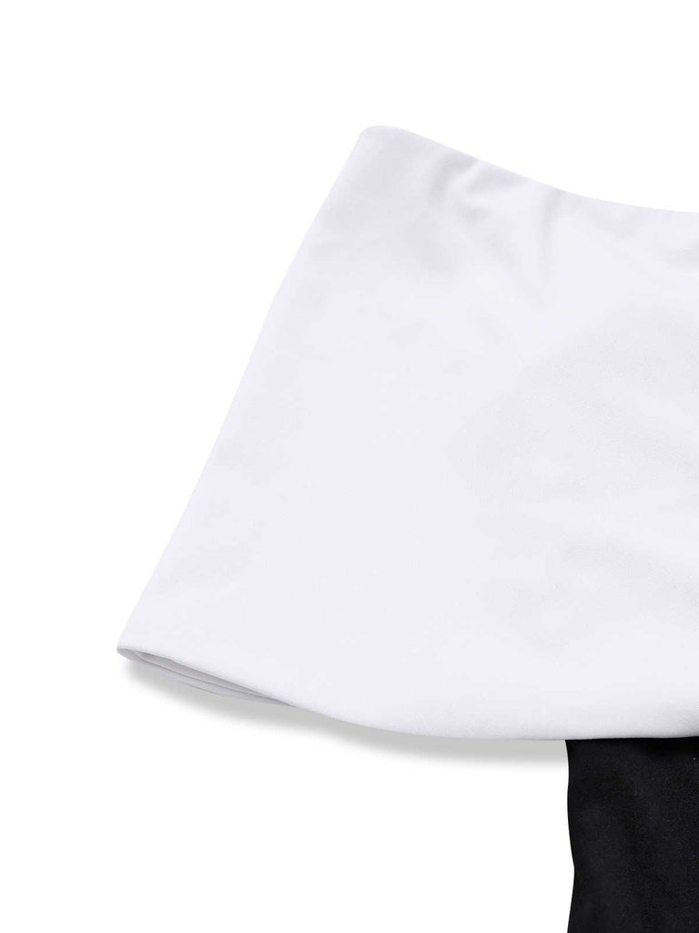 1970s Off-Shoulder Deep-V Contrast Jumpsuit