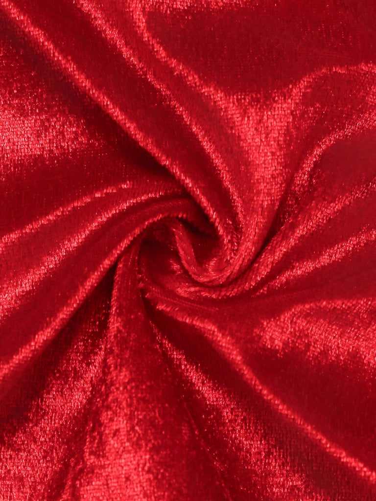 Red 1970s Christmas Fur-Trim Lace Up Velvet Dress