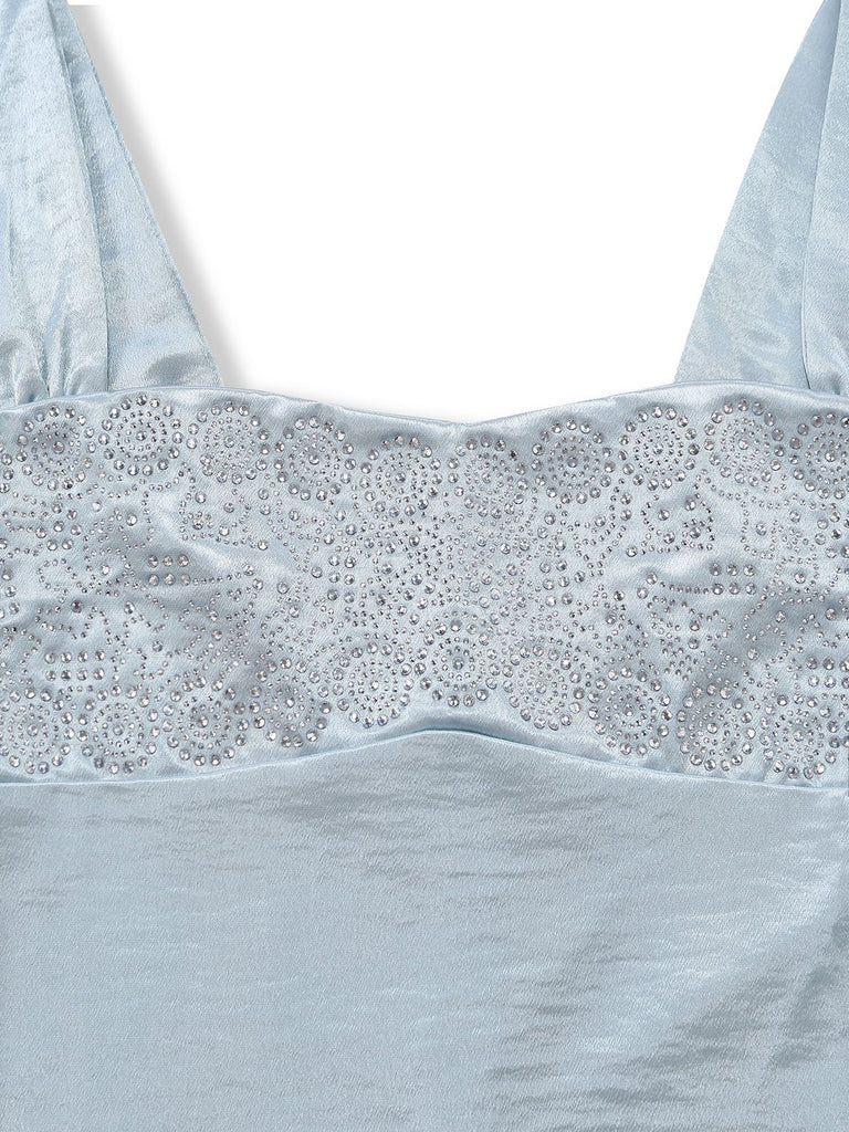 1930s Satin Rhinestone Wide-Strap Maxi Dress