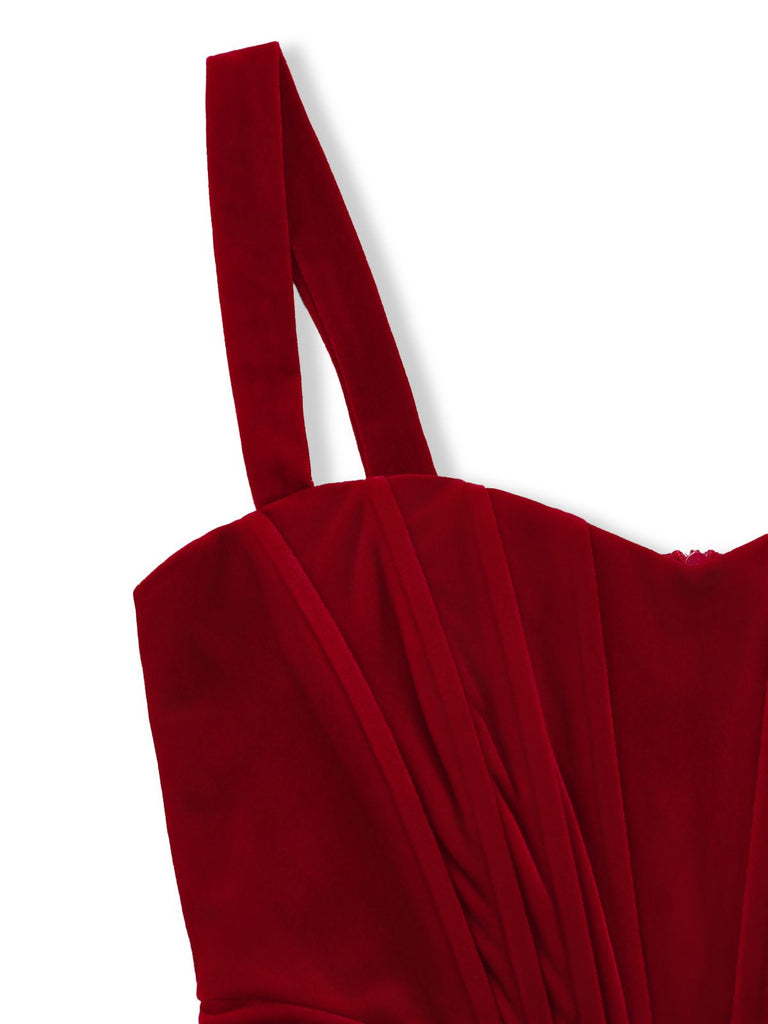 1980s Velvet Corset Ruched Sweetheart Mini Dress