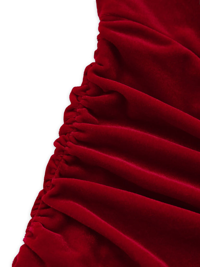 1980s Velvet Corset Ruched Sweetheart Mini Dress