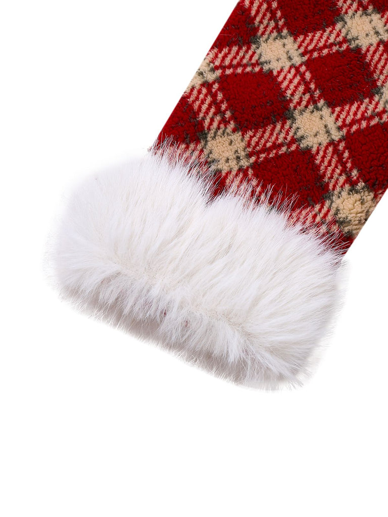 [Pre-Sale] Red 1940s Detachable Fur Collar Plaid Fleece Coat