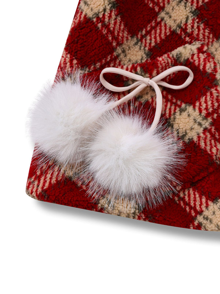 [Pre-Sale] Red 1940s Detachable Fur Collar Plaid Fleece Coat