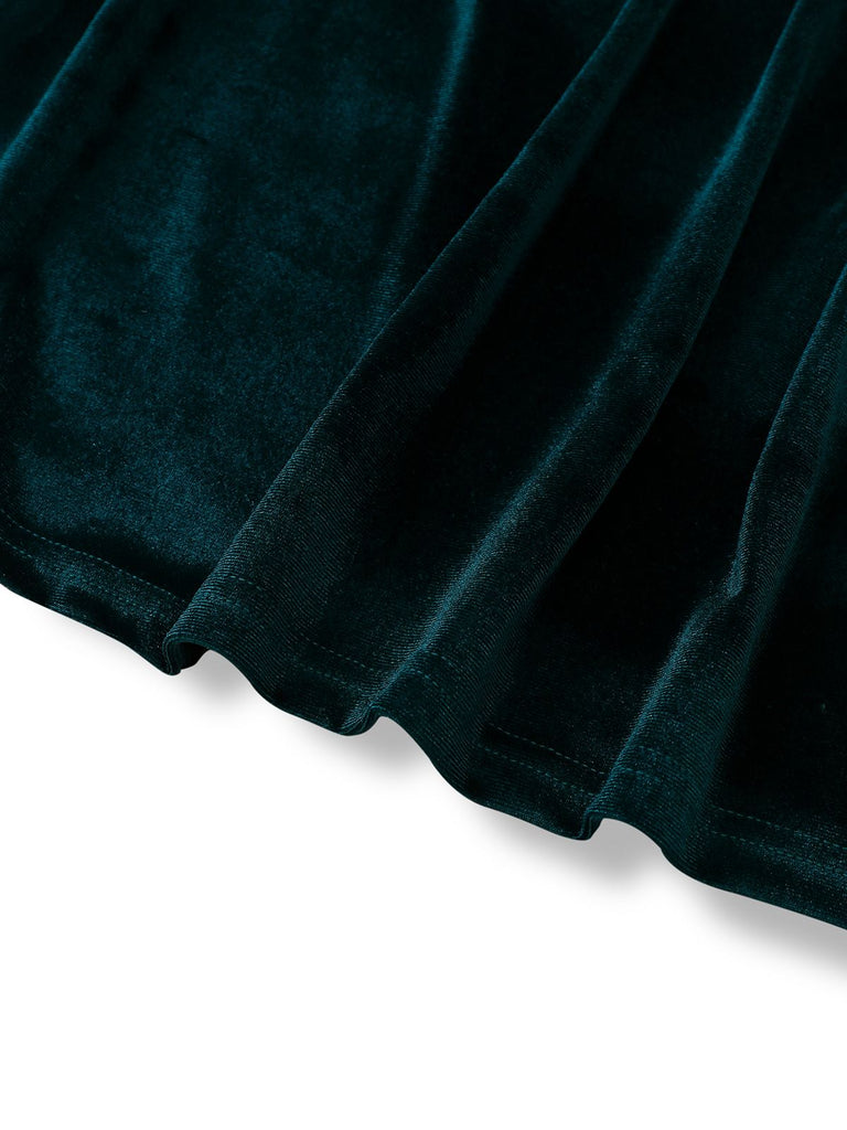 1930s Velvet Solid Short Sleeve Maxi Dress