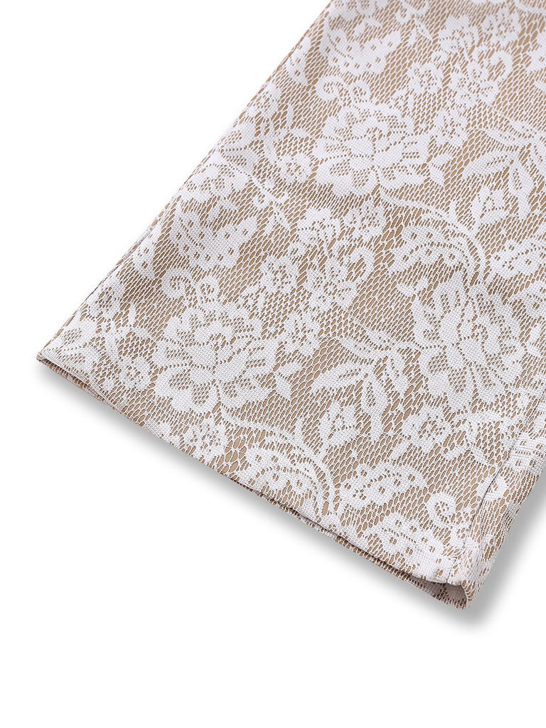 White 1970s Lace Long-Sleeve Flared Legs Jumpsuit