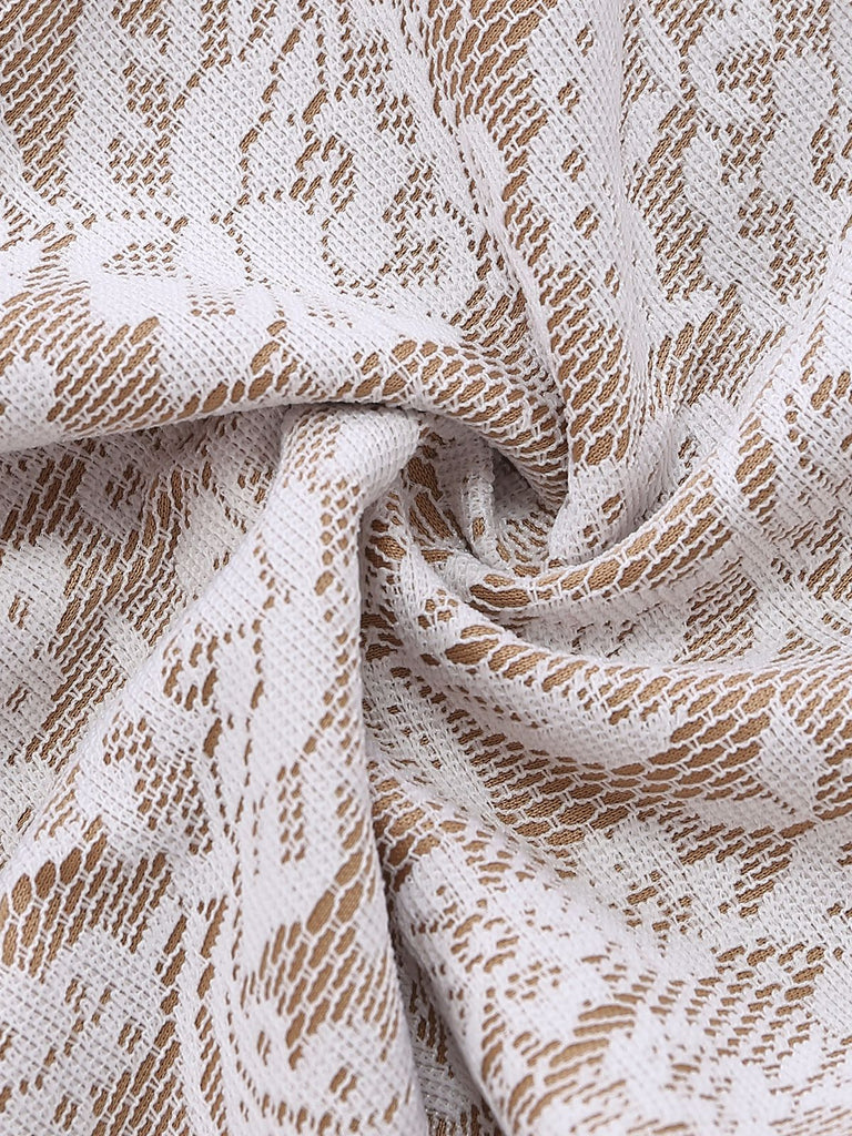 White 1970s Lace Long-Sleeve Flared Legs Jumpsuit