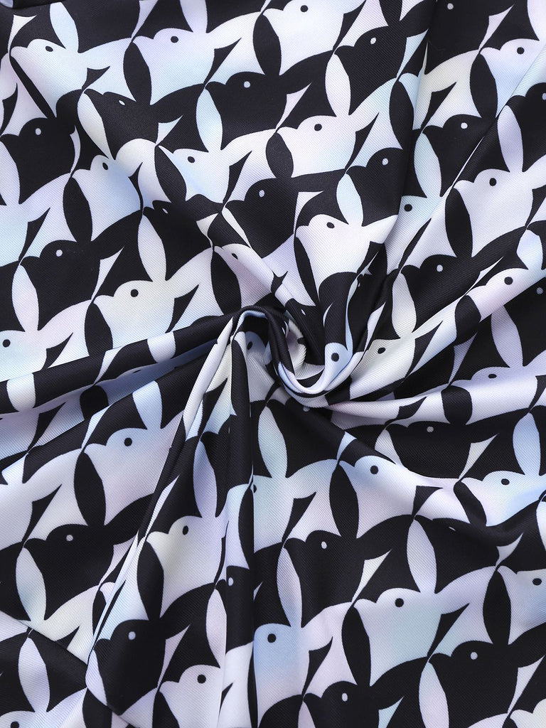 Black & White 1980s Houndstooth Bell Sleeve Jumpsuit