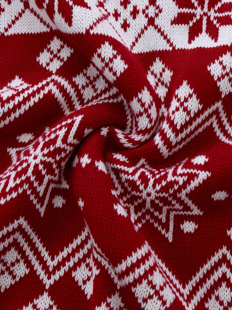 1960s Christmas Reindeer Snowflake Jacquard Knit Dress