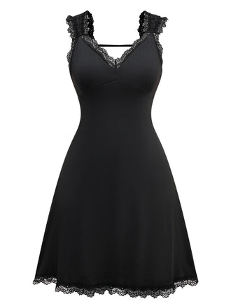 Black 1950s Solid Butterfly Backless Nightdress