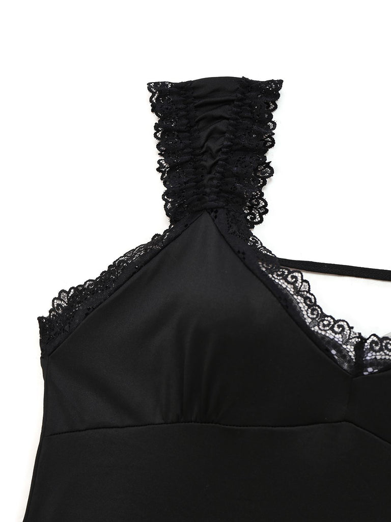 Black 1950s Solid Butterfly Backless Nightdress