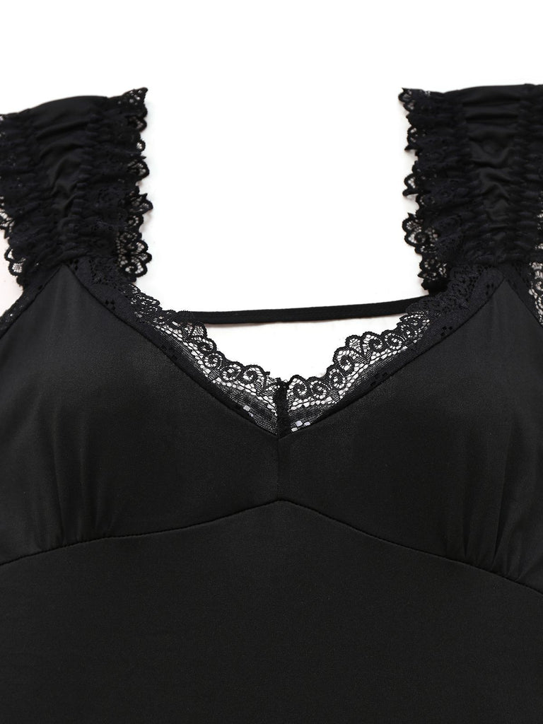 Black 1950s Solid Butterfly Backless Nightdress