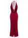 1980s Backless Cowl Glitter Halter Slit Maxi Dress