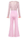 Pink 1970s Sequin Feather -Sleeve Wide-Leg Jumpsuit
