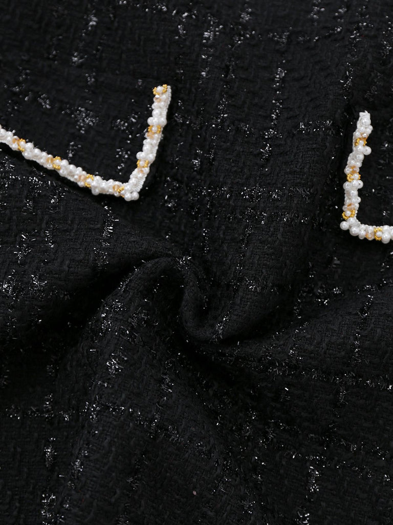 1950s Binding Pearl-Trimmed Collar Tweed Dress