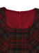 2PCS Red 1940s Peter Pan collar Blouse & Plaid Swing Dress