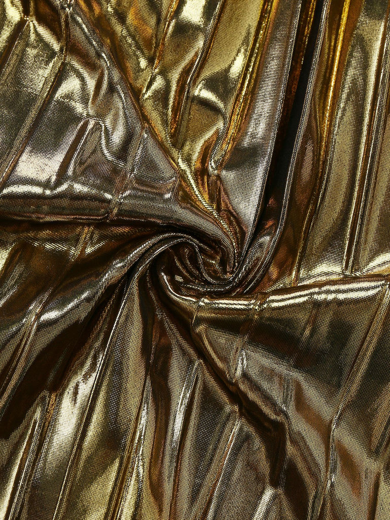 Gold 1960s Metallic Pleated Cutout Party Strap Dress