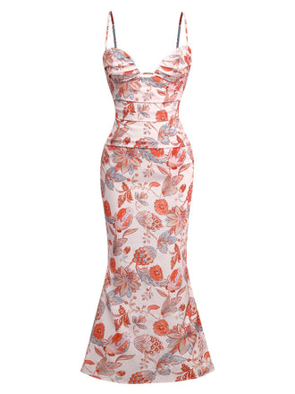 Orange 1930s Floral Strappy Maxi Dress