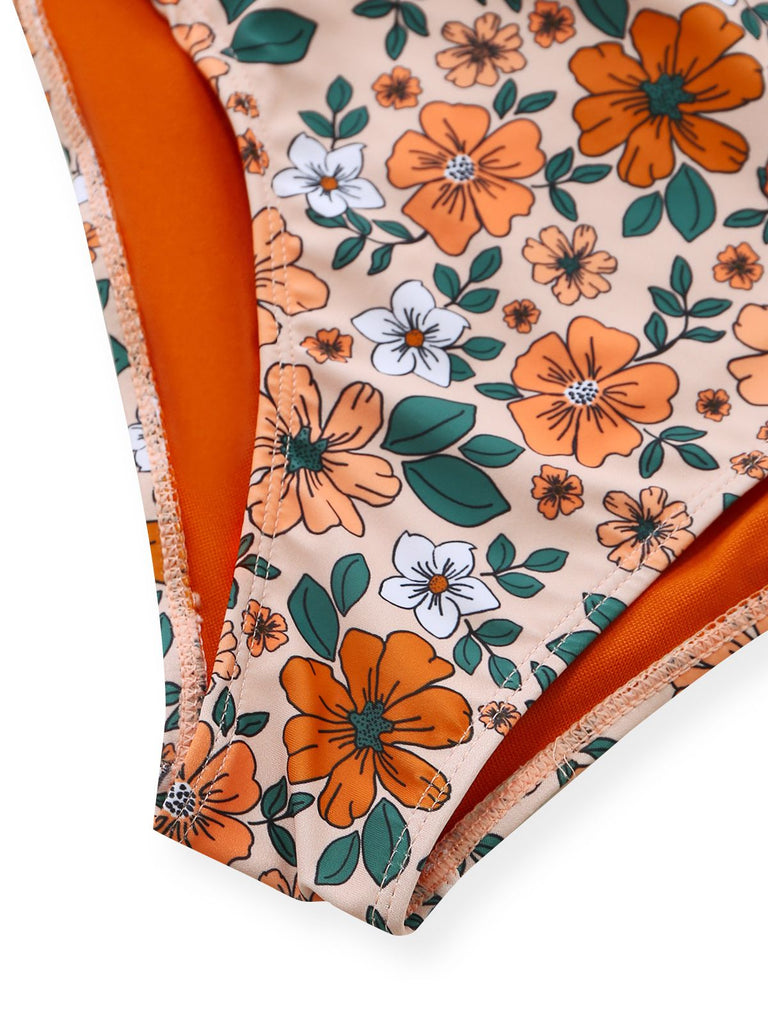 1930s Floral Ruffle Cutout Tie-Front One-Piece Swimsuit