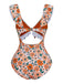 1930s Floral Ruffle Cutout Tie-Front One-Piece Swimsuit