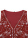 Dark Red 1970s Embroidered Boho Vest