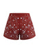 Dark Red 1970s Embroidered Boho Shorts