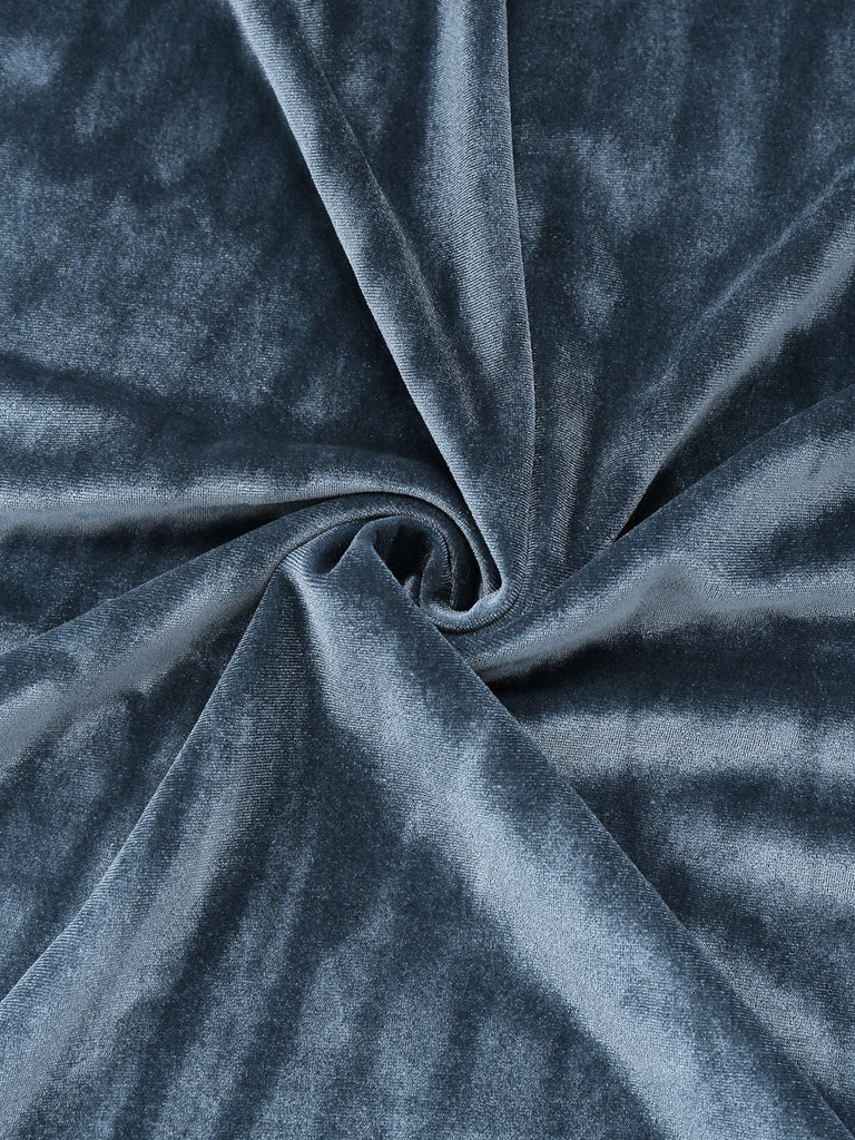 Blue 1930s Faux Fur Lace Patchwork Velvet Dress